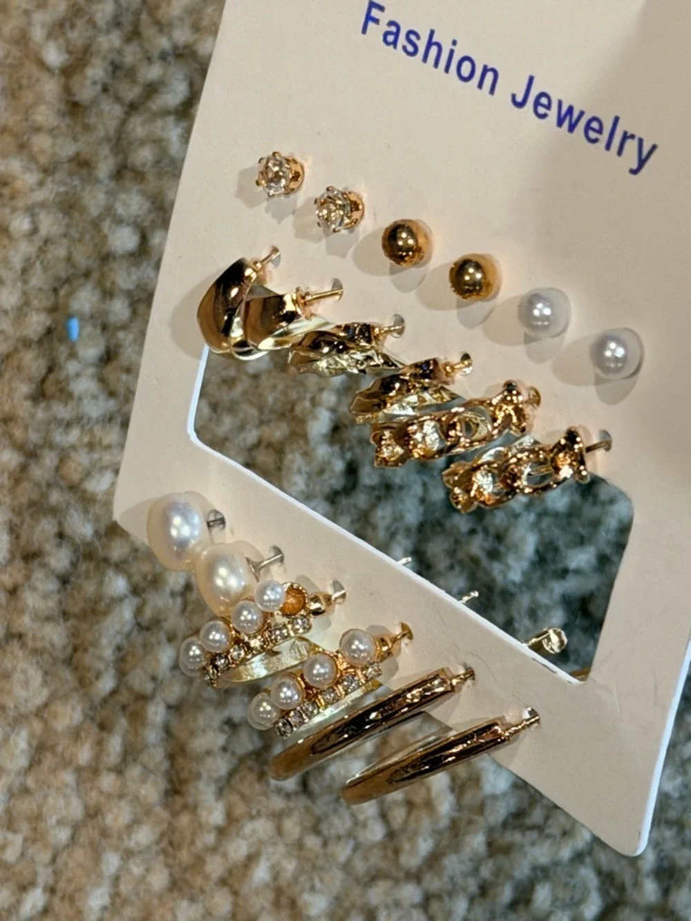 Fashion Jewelry Gold White Pearl Earring Set Assorted Styles